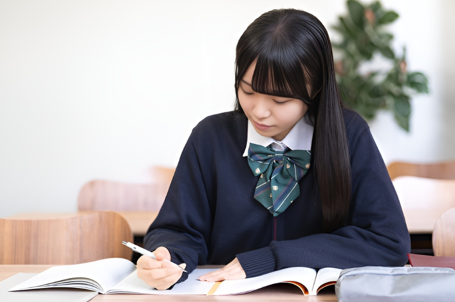 一生懸命に勉強している女子高生
