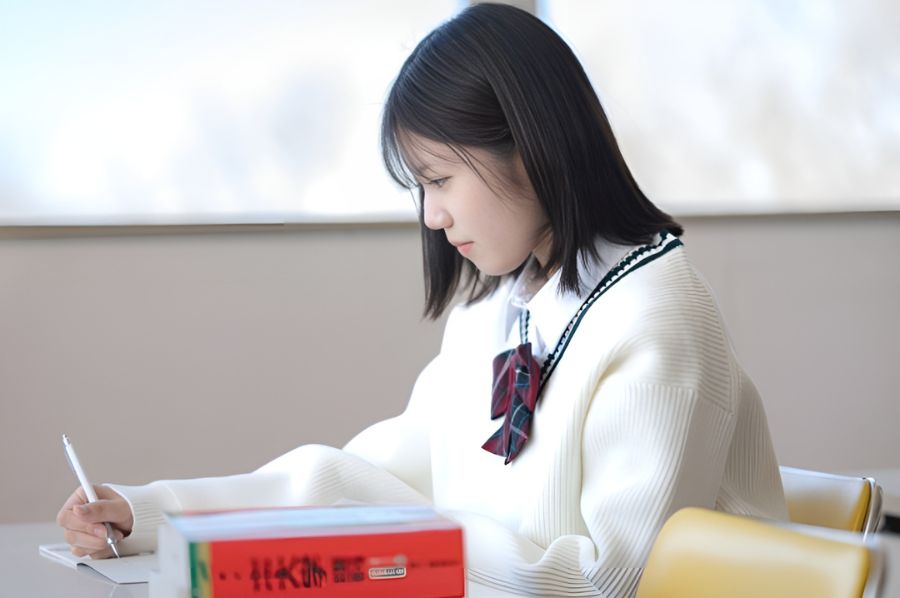 受験勉強をする女子高生