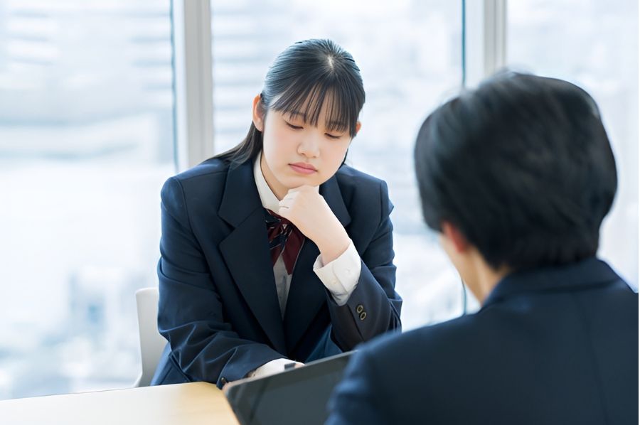面談をする女子高生